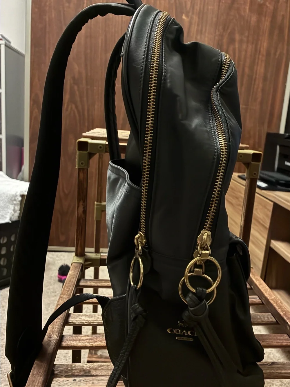 Black Coach Backpack with Gold Hardware